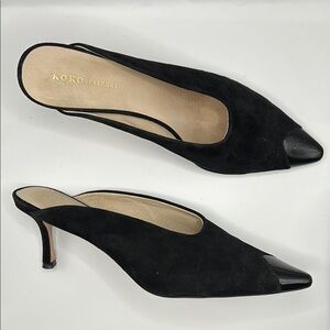 KoKo + Palenki Women’s Black Suede Janie Mule Slip On Heels size 10
